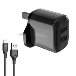 Porodo Dual Usb Fast Charger With Auto Id Technology